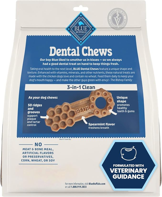 Blue Buffalo Dental Chews Small Natural Dog Treats, Chicken & Spearmint 11.3-oz Bag (28 Count) (Pack of 4)