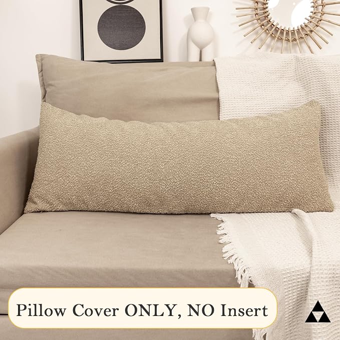 JoraLion 20x54 inch Neutral Boucle Body Pillow Cover, Camel Long Pillow Cover Cozy Soft Cushion Case for Couch Sofa Bed Living Room Home Decor, Pack of 1 (Cover Only)