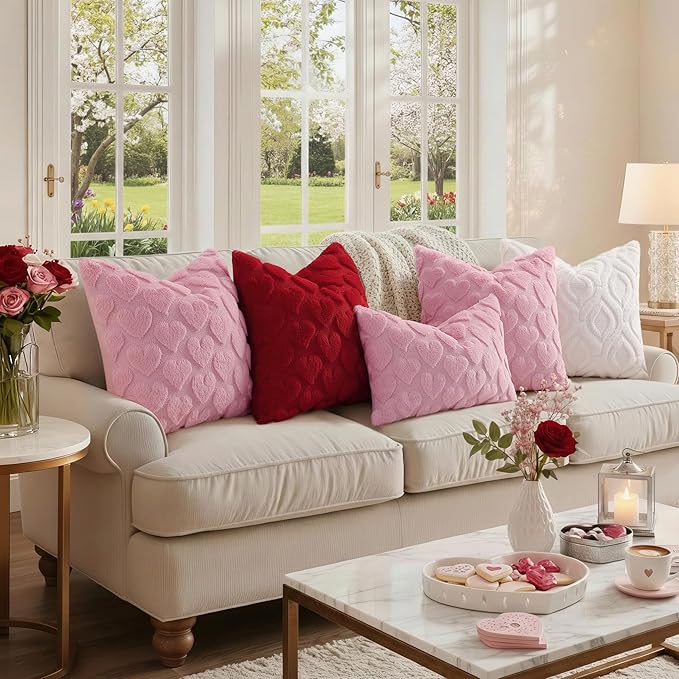 decorUhome Throw Pillow Covers 26x26 Inch Set of 2, Soft Plush Decorative Faux Fur Cream White Solid Couch Pillow Covers, Accent Farmhouse Neutral Square Euro Pillow Cases for Sofa Bed Living Room | Plush Solid Fall Couch Pillow Covers, Accent Modern F...