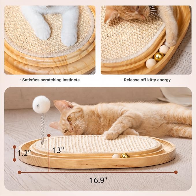 CHEERHOME PETS Sisal Cat Scratcher Pad, Wooden Interactive Cat Puzzle Toy
