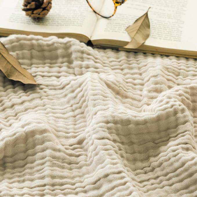 EMME Muslin Blankets for Adults Throw Blanket for Couch Breathable Gauze Soft Lightweight Airy Beige Super King 120" x 94"