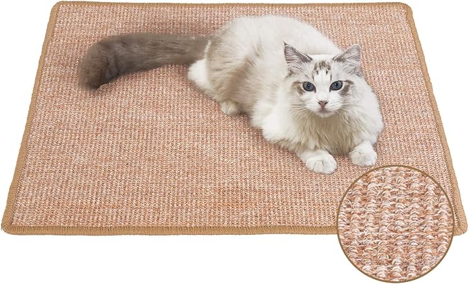 FUKUMARU Cat Scratcher Mat, 23.6 X 31.5 Inch Natural Sisal Cat Scratch Mat | Horizontal Cat Scratching Pad Mat Floor Rug with Sticky Tapes, Cat Wall Scratcher for Indoor Cats, Protect Couch and Carpet