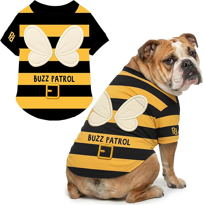 Parisian Pet Dog Buzz Patrol Bee Shirt - Embroidered Pet Vest - 100% Cotton & Polyester Doggy Shirt - Lightweight Pet Clothes - Sleeved Puppy Costume - Funny Shirts for Large Dogs - 3XL