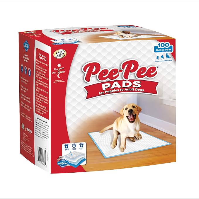 Four Paws Pet Select Pee Pee Pads for Dogs and Puppies 100 Count Standard: 22" x 22" | Leak-proof, 12 hour floor protection, quilted potty training pads, 5 layers, 22" x 22"