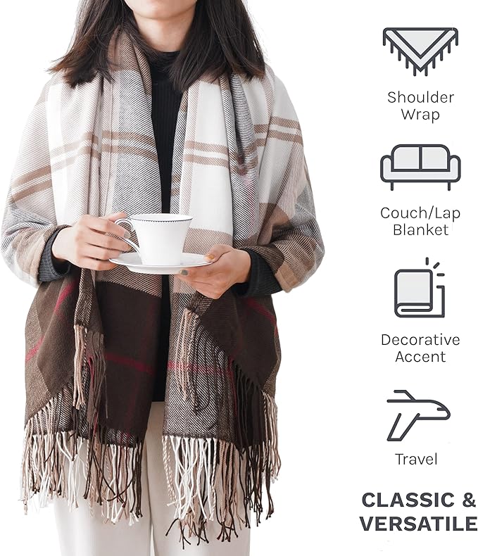 Brown Plaid Throw Blanket for Couch, Fall Buffalo Plaid Blanket 50"x60" | Lightweight Farmhouse Throw Blanket, Rustic Country Blankets, Decorative Woven Throws with Tassels, Ideal for Bed Sofa Men
