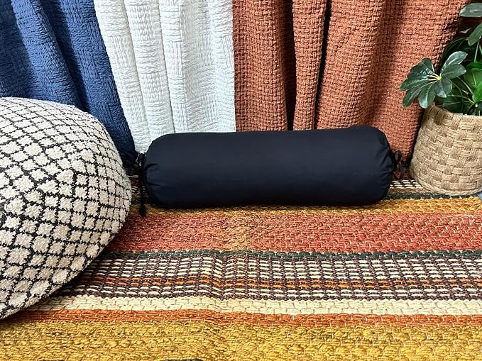 Round Pillow Cover Cervical Neck Roll Cotton Bolster Pillowcase for Cylindrical Cushion and Drawstring Closure Round Neck Pillowcase 6" x 18" (15 x 45 cm) Black