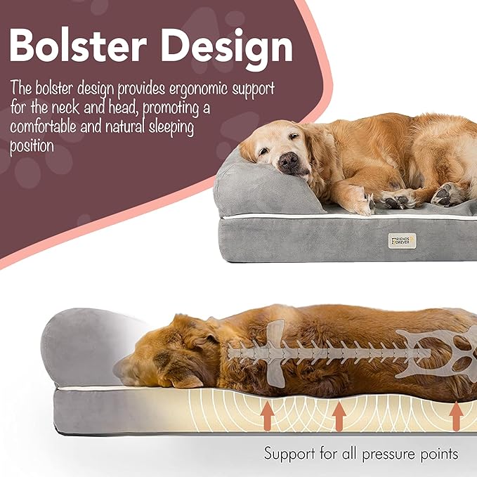Friends Forever Orthopedic Dog Bed, Memory Foam Pet Sofa, Calming Dog Couch, Water Resistant Pet Bed, Washable Cover, Non-Slip Bottom, Chester, Cocoa Brown, 25" x 20" x 5.5"