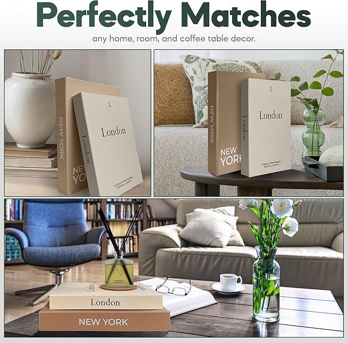 Faux Book Storage Box Set – Decorative Faux Books with Hidden Storage for Coffee Table Decor, Bookshelf or Mantle – Linen Decorative Boxes (Set of 2) – Aesthetic Book Decor for Home
