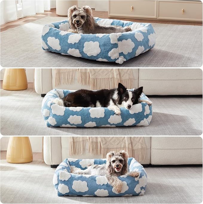 JOEJOY XL Dog Beds Large Sized Dog, Rectangle Washable Orthopedic Pet Bed with Removable Zipper Cover, Cute Soft Calming Puppy Pet Bed with Jacquard Shaggy Plush & Non Skid Bottom