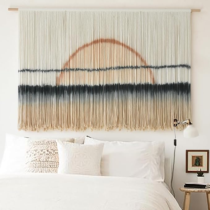 Jakalin Macrame Wall Hanging Sunset Dip Dye Boho Tapestry Handmade 57"x35" | Handmade Cotton Rope Boho Wall Decor for Living Room, Bedroom, Nursery, Large Macrame Banner for Wedding Backdrop