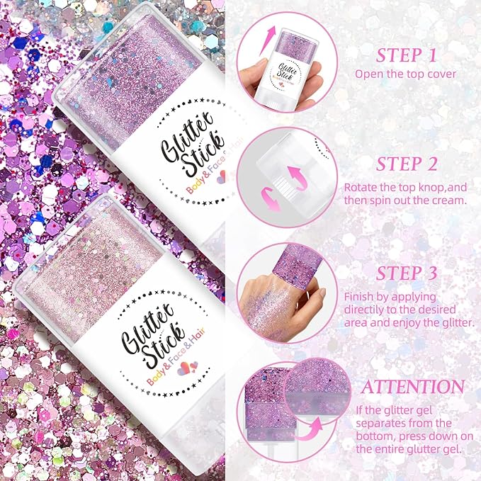 Body Glitter Stick, Holographic Sequins Face Glitter Makeup Neon Outfit Festival Rave Prom Party Accessories Hair Glitter Gel. (Rainbow)
