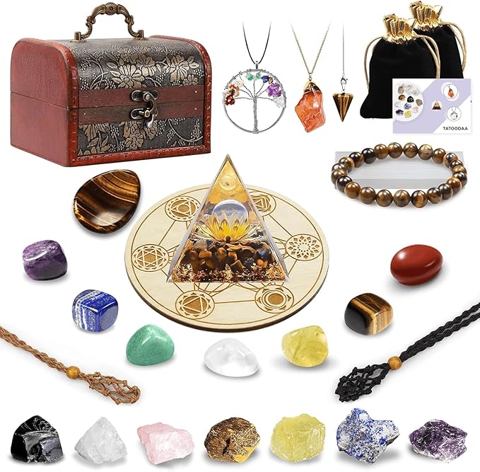 28 Pcs Healing Crystals and Stones,Chakra Crystal Set,7 Raw Chakra Crystals Stones Set Pyramid Natural Reiki Real Crystal Stones with Wooden Box, Gifts for Women, Valentine's Day Gift