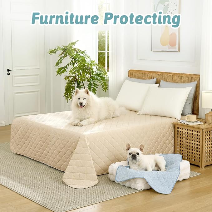 COZY KISS Dog Cooling Mat 82"x82" Q-Max>0.4, Waterproof Cooling Dog Bed Cover, Leakproof Pet Pad with Non-Slip Bottom, Washable Cooling Blanket for Large & Multiple Dogs (Beige)