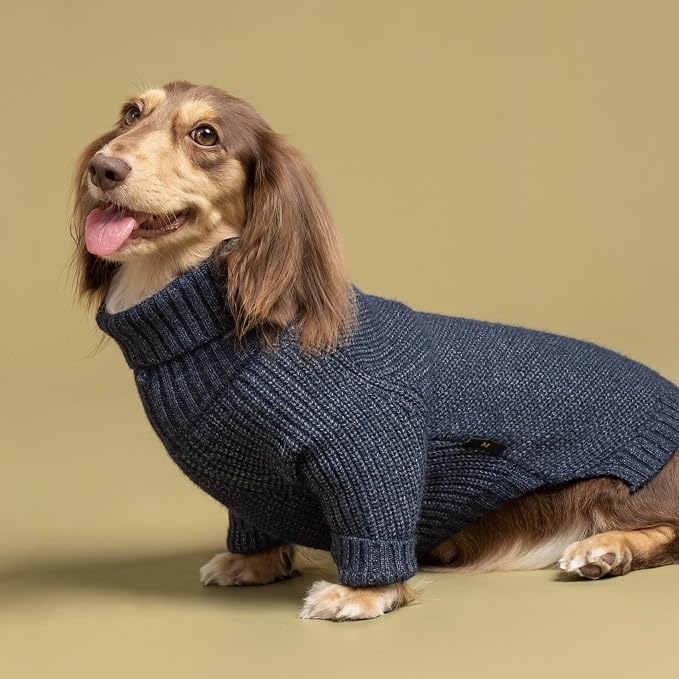 Fitwarm Turtleneck Knit Dog Sweater, Thermal Dog Winter Clothes for Small Dogs Boy Girl, Cozy Sweaters for Dogs, Doggy Pullover Jumper, Pet Outfit, Heather Navy Blue, XS