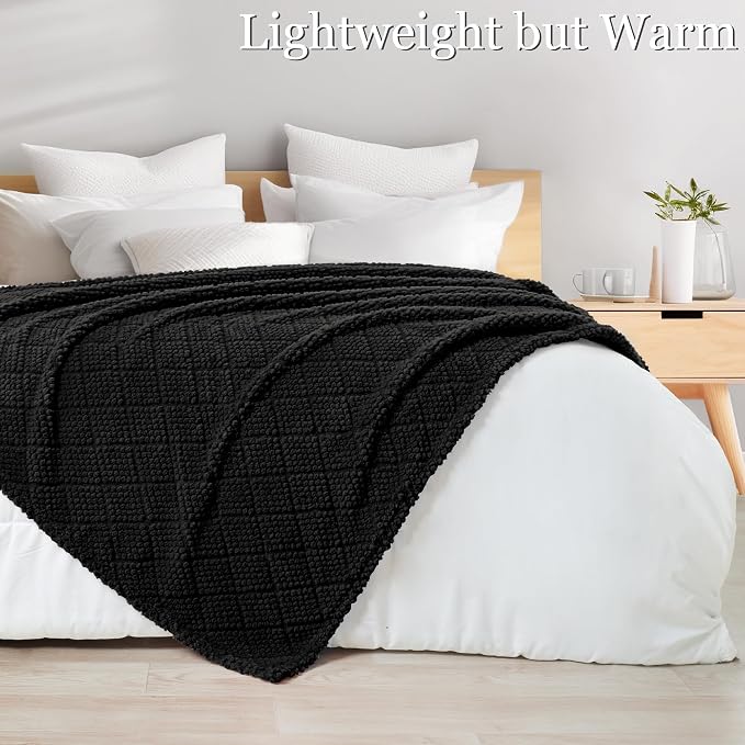 Whale Flotilla Soft Fleece Throw Blanket for Couch, Black | Jacquard Waffle Blankets for Home Decor, Lightweight and Cozy, All Season Suitable, 50x60 Inch