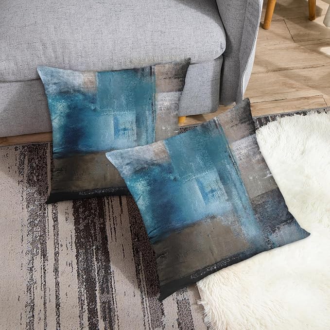 Throw Pillow Covers Set of 2, 20 x 20 Inch, Teal Grey | Abstract Modern Art Outdoor Decorative Square Pillow Cases Couch Cushion Case for Couch Bed Sofa Living Room Home Decor
