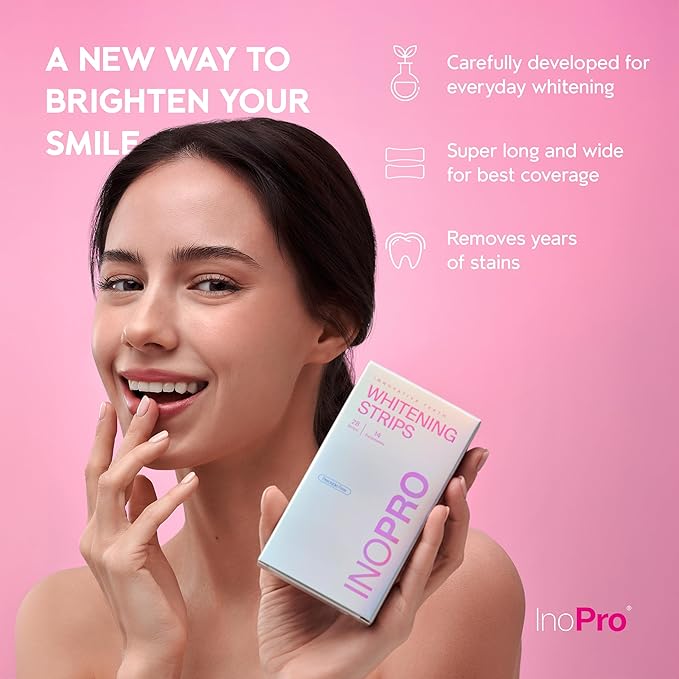 InoPro Teeth Whitening Strips 14 Treatments Kit - Enamel Safe Teeth Whitener, Peroxide-Free, Green White Strips for Teeth Whitening with Arbutin, Coconut Oil, Deep Stains Removal (28 Strips)