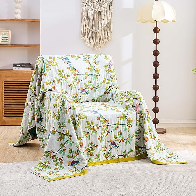XIBLC Boho Throw Blanket for Bed, 100% Cotton Soft Rustic Quilt Fall Blanket, 50"x60" Floral Printed Farmhouse Decor Bed Blankets, All Season Rustic Reversible Bohemian Throw Quilt