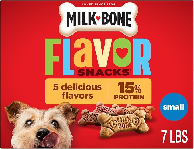 Milk-Bone Flavor Snacks Small Dog Biscuits, 7 lb Box | 5 meaty flavors with other natural flavors, crunchy small dog treats, 15% protein, 12 vitamins & minerals, made in the USA