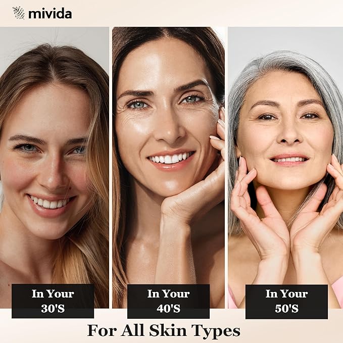 mivida Super Serum 4-in-1 Anti-Aging Face & Neck Serum | Retinol, Vitamin C, Hyaluronic Acid & RoseHip Oil | Reduces Fine Lines, Wrinkles & Dark Spots, Firms & Hydrates for a Youthful Glow – 1 Fl Oz