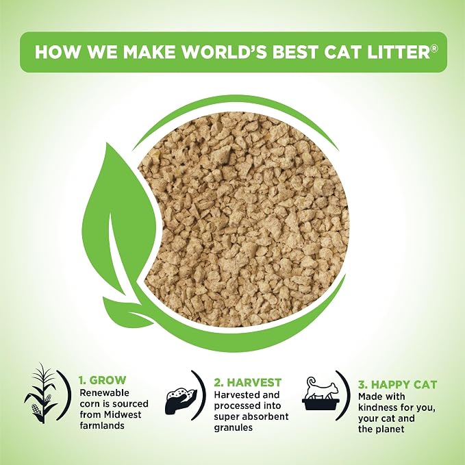 World's Best Cat Litter, Comfort Care, Unscented, Odor Control, 8 lb Bag | Gentle odor control for sensitive cats and lasts 2x longer; natural corn litter, quick clumping, flushable, 99% dust free