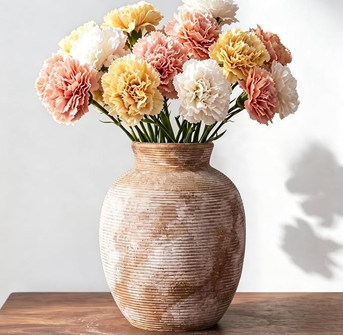 Ceramic Flower Vase, 7.9in Farmhouse Table Rustic Vases,Small Flower Terracotta Vases for Home Decor, Living Room,Table, Handcrafted (Terracotta)