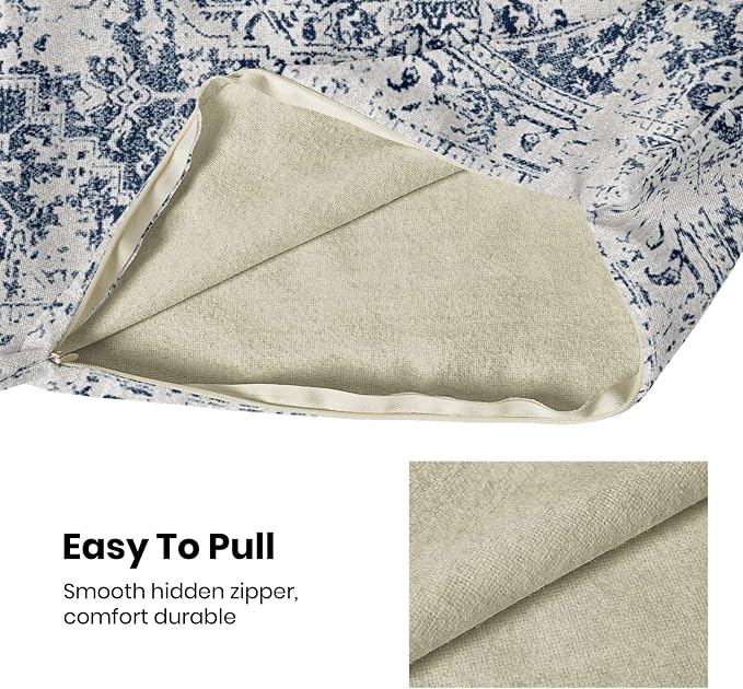 AEIOAE Boho Pillow Covers 16x16 Inch Set of 2,Carpet Pattern Throw Pillows Case,Blue White Ethnic Design Outdoor Decorative Square Linen Farmhouse Decor Cushion Covers for Home Sofa Bed Couch