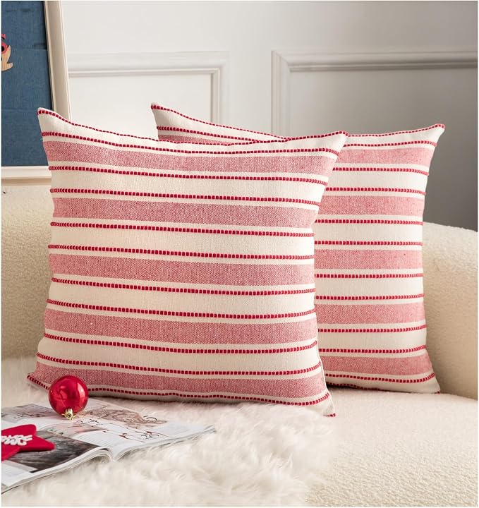 Cethom Christmas Pillow Covers, Boho Textured Red Pillow Case, Pillow Covers 20 x 20 Inch Set of 2 Christmas Decorative, Chair Sofa Bedroom Living Room Home Holiday Decor Cushion Case