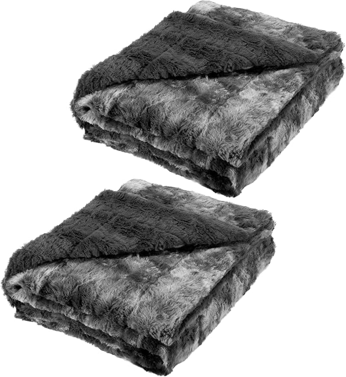 Everlasting Comfort Gray Faux Fur Throw Blanket for Couch – 50"x65" Minky Plush & Fluffy Throw, Soft Cozy Cover for Bed, Sofa & Living Room Home Decor (Pack of 2)