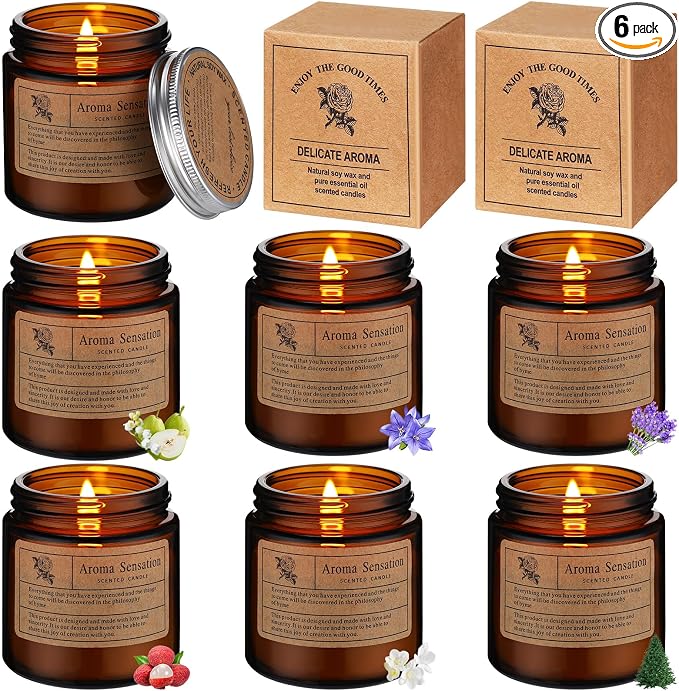 Threlaco 6 Pcs Christmas Soy Candles for Women Gift Bulk Soy Scented Wax Aromatherapy Candles for Women Home Long Lasting Candle Gifts Set in Glass Jar Xmas Gift Birthday Coworker Employee Anniversary