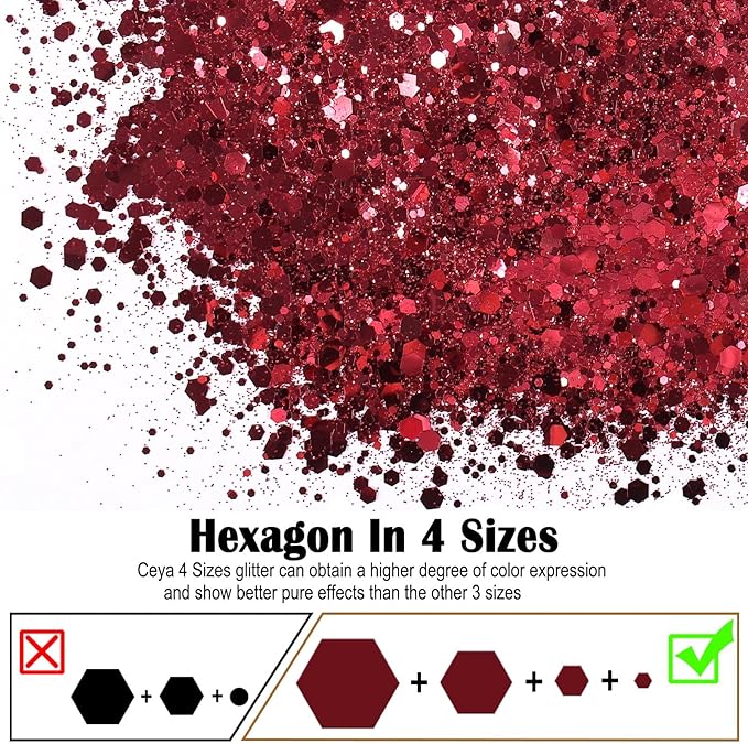 Ceya Chunky Glitter, 4.9oz/ 140g Valient Red Craft Glitter Powder Mixed Fine Flakes Iridescent Nail Sequins for Nail Art, Hair, Epoxy Resin, Tumblers, Slime, Painting, Festival Decor