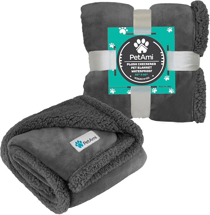 PetAmi Waterproof Dog Blanket for Small Dog Puppy Cat, 29x40, Dark Grey | 460 GSM Sherpa Fleece Reversible, Pee Proof Pet Blanket, Furniture Protector Cover for Couch Sofa Kennel, Washable