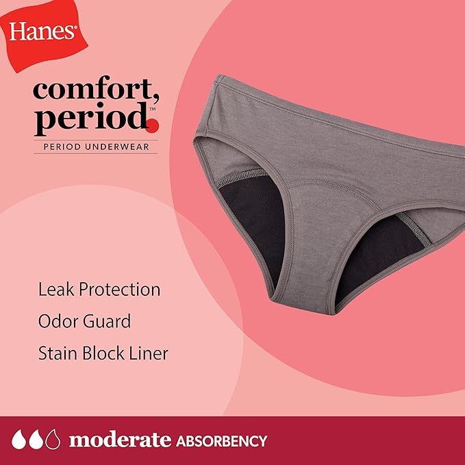 Hanes Girls' Period Underwear Boxer Briefs, Comfort Period Boxer Brief Panties for Girls, Moderate Protection