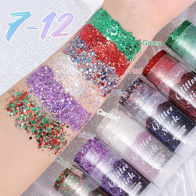 Rainbow Body Glitter Stick, Gel Formula Face and Hair Glitter for Women and Girls, Multi-Use Festival Concert Party Makeup for Stage Performance Cosplay Costume Events