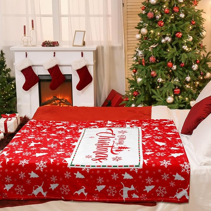 50'' x 60'' Christmas Throw Blanket Plush Home Decor | Merry Christmas Plush Warm Blanket for Winter Home Decoration Sofa Couch Bed