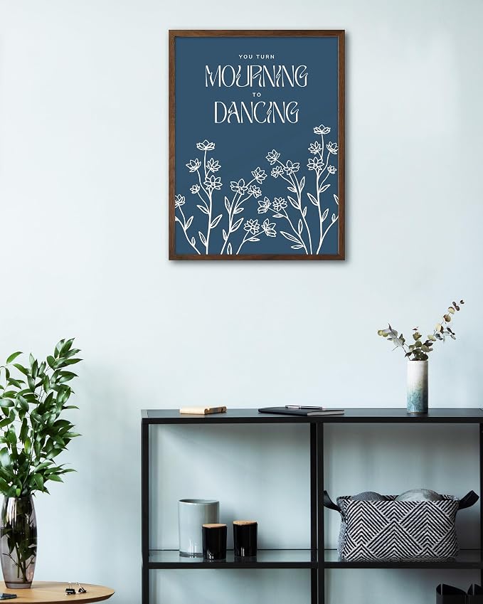 EcoHest 12x16 in Psalm 30:11 Mourning to Dancing Floral Christian Wall Art | Walnut Color Solid Oak Frame，Canvas Wall Art, Scripture Bible Verse Wall Decor for Bedroom, Living Room, Office, Church,1Pack