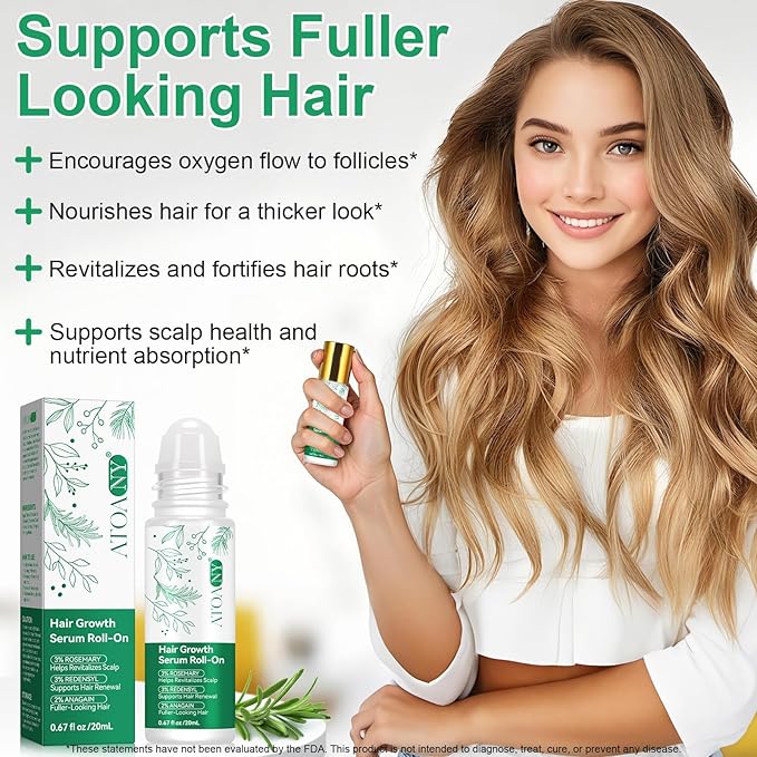 Hair Growth Serum Roll-On(20ml), Hair Growth Oil with 3% Rosemary, 3% Redensyl, 2% AnaGain Scientifically Proportioning, Helps Support Thicker, Fuller Hair Appearance, No-Rinse, Fast-Absorbing