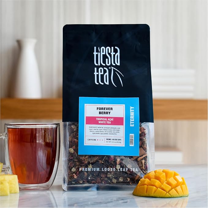 Tiesta Tea - Forever Berry Tea, Loose Leaf, Tropical Açaí White Tea, Premium Low Caffeine Tea Blend, Make Hot or Iced & Up to 200 Cups, 16 oz Resealable Bulk Pouch
