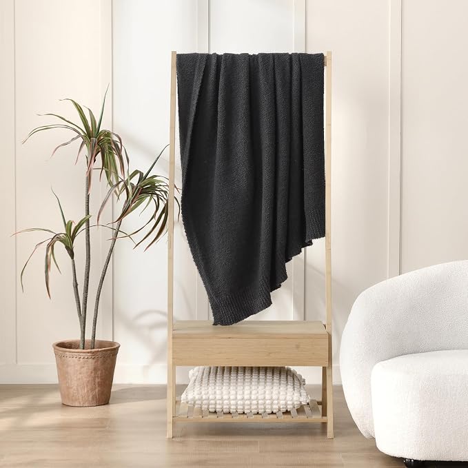 Charcoal Dark Grey Throw Blanket, Soft Fluffy Fuzzy Knit Blanket for Couch Bed Sofa, Cozy Plush Warm Blanket for Bedroom Living Room, Spring Home Decor, 50x60 Inches
