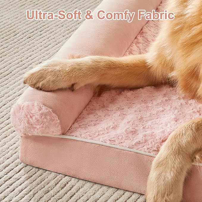 BFPETHOME Orthopedic Washable XLarge Dog Bed for Senior Dog Cozy Sleep | Extra Large Waterproof Big Soft Pet Couch Bed for Dogs Relax with Removable Cover Supportive Egg Crate Foam Pink 42x30 Inch