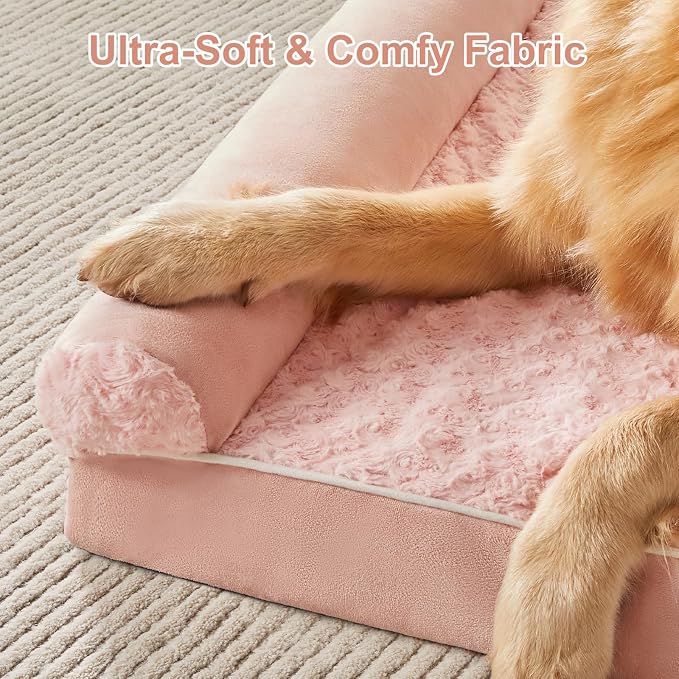 BFPETHOME Orthopedic Washable XXL Dog Bed for Senior Dog Cozy Sleep | Extra Large Waterproof Big Soft Pet Couch Bed for Dogs Relax with Removable Cover Supportive Egg Crate Foam Pink 54x36 Inch