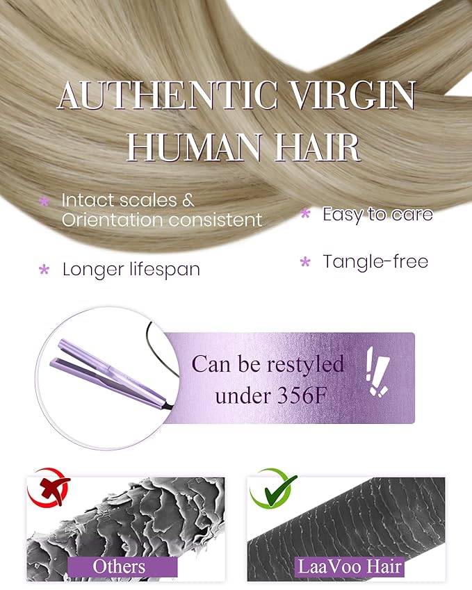 LaaVoo Nano Bead Human Hair Extensions Blonde Nano Ring Extensions Blonde Highlight Nano Hair Extension Human Hair Silky Straight 50g 50s 22 Inch