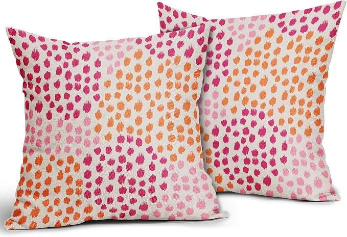 Pink and Orange Throw Pillow Covers 20x20 Set of 2 Hot Pink Preppy Room Decor 70s Colored Dot Decorative Pillows Trendy Print Outdoor Pillowcase Cushion Cover Linen Pillow Case for Sofa Couch Bed