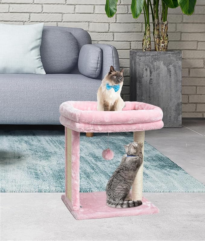 SYANDLVY Small Pink Cat Tree for Indoor Cats, Scratching Board with Perch | Kittens Scratcher with 2 Dangling Balls & Post
