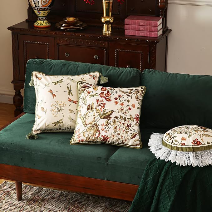 Designer Velvet Throw Pillow Covers,18"x18" Set of 2-Grace A | Pillow Cover,Concealed Zipper Design,Dragonfly Pattern,Sofas,Bedroom,Living Room,Lounge Chairs,All Season Home Decor