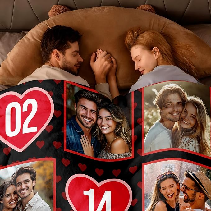 SHIPS NEXT DAY Personalized Valentines Day Birthday Gifts for Him Her Boyfriend Girlfriend Couple Wife Husband Customized Anniversary Memorial Gifts for Mom Dad Men Women Custom Blanket with Picture