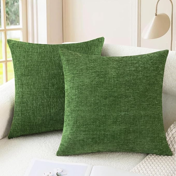 CaliTime Decorative Couch Throw Pillow Covers 26 X 26 Inches Forest Green | Pack of 2, Cozy Chenille Cushion Cases for Sofa Bed Living Room Farmhouse Home