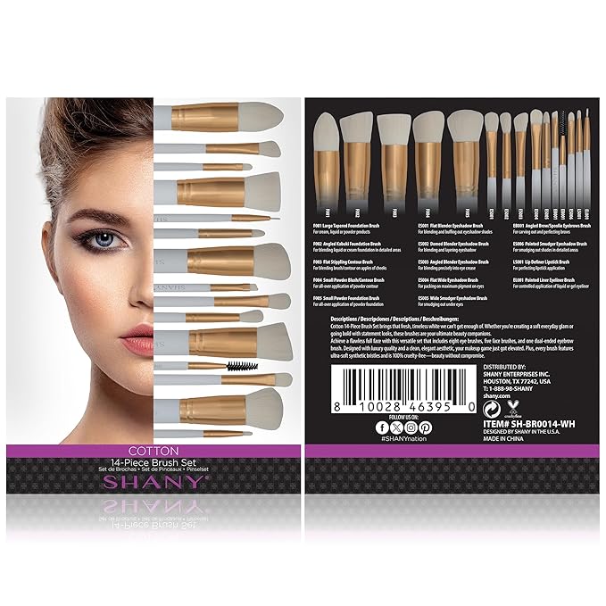 SHANY14 Piece Makeup Brush Set – Elite Cosmetics Brush Collection - Complete Kabuki, Eyes, Face, powder, foundation Makeup Brush Set - Cotton