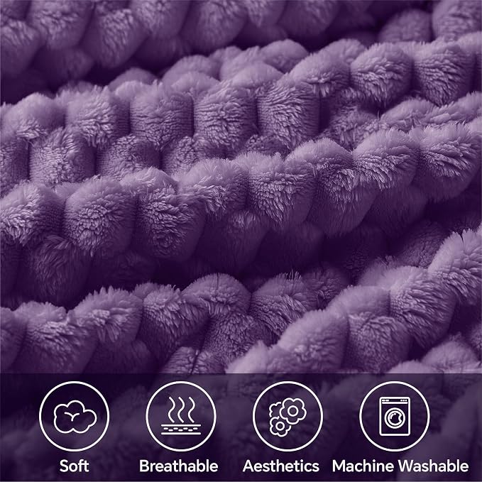 BEDELITE Purple Twin Blanket for Couch, Soft Cozy Gifts for Women, 60 * 80 | 3D Jacquard Decorative Fleece Blanket, Super Soft Plush Throws, Cute Birthday Gift for Women & Men, Suitable for All Seasons