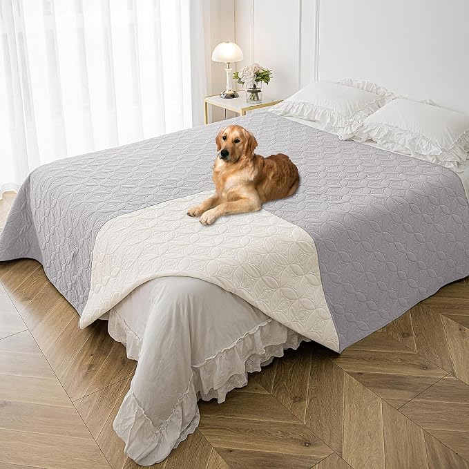 Waterproof Couch Cover for Dogs - Washable Pets Furniture Protector | TPU Leak-Proof Liner, Lightweight & Reversible, Fits Chair, Sofa, Bed, 82" x 82" , Lightgrey/Cream